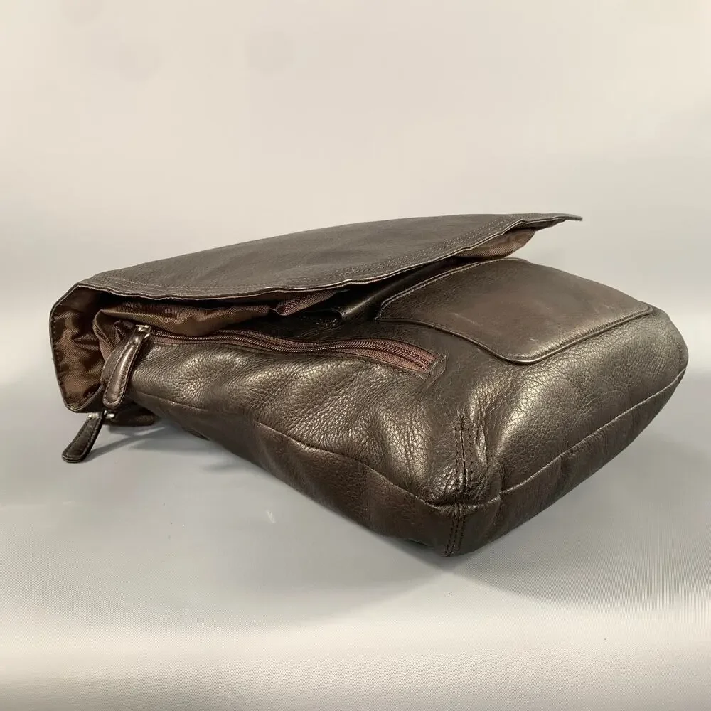 FREE PEOPLE Brown Crackled Leather Shoulder Bag